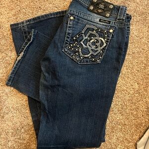 Miss Me Blue Boot Cut Jeans with Ornate Design